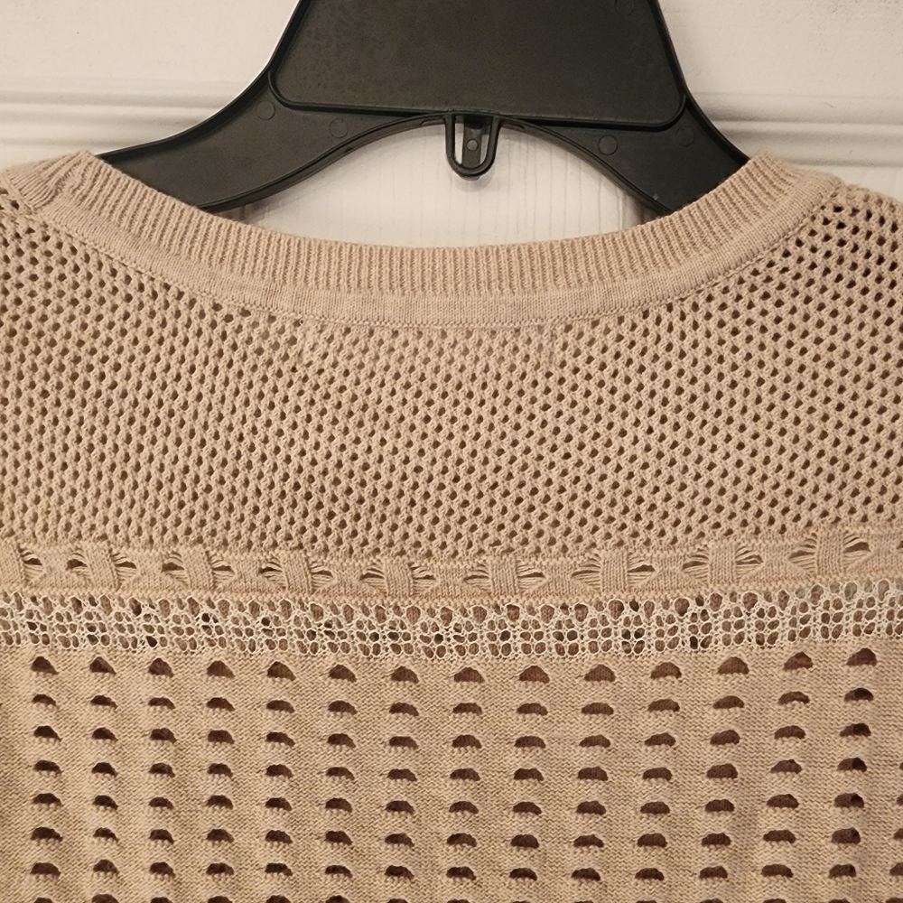 One Grey Day Pullover Open Knit Crewneck Sweater In Tan Size XS - Picture 6 of 12
